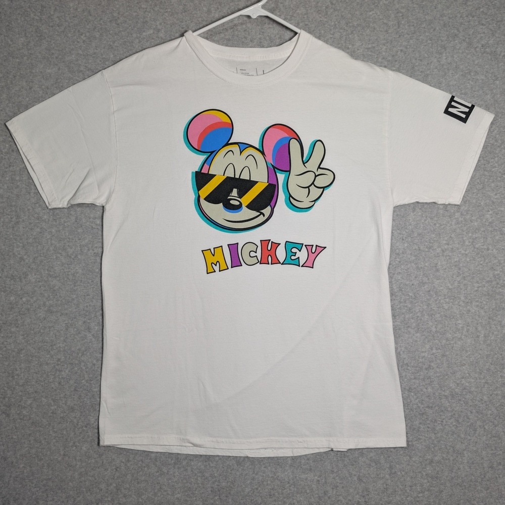 Neff Disney Mickey Mouse Graphic T-Shirt White Mens Large Peace Sign Sunglasses